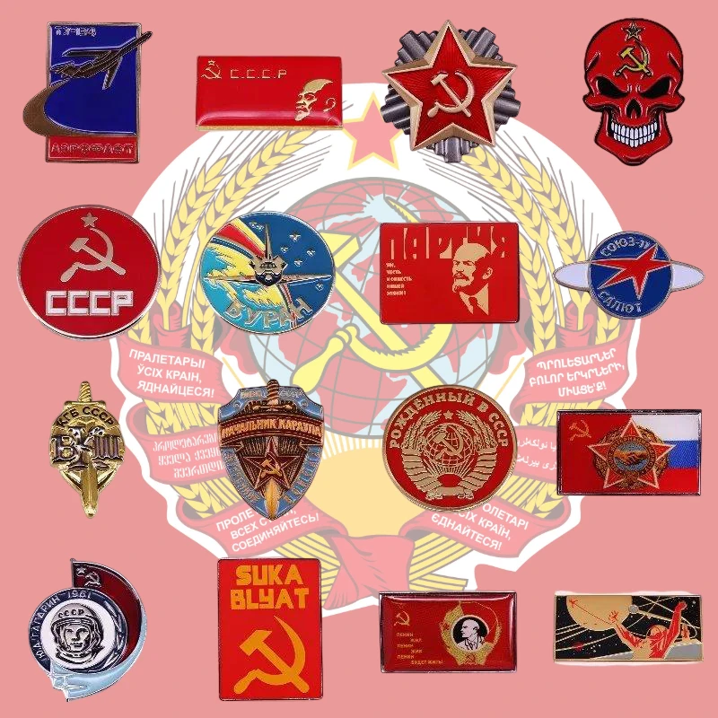Broche esmaltado con medalla de paz creativa, bandera soviética, mochilas espaciales, decoraciones, regalo, insignia personalizada, venta al por mayor, compras