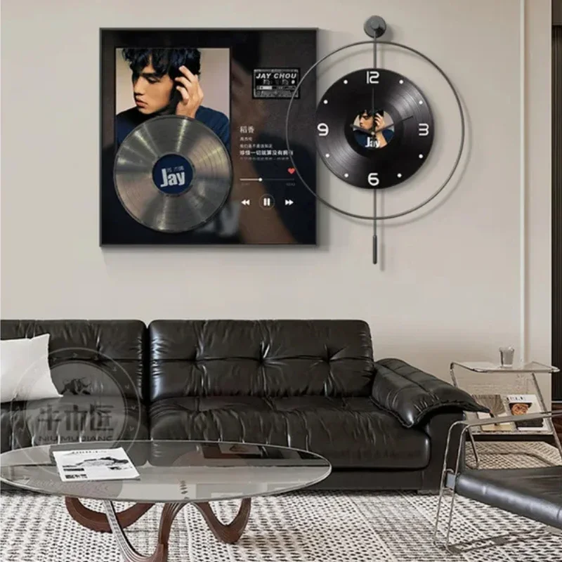 Black Vinyl Record Wall Clock, HighEnd Living Room Decor, Restaurant Mural, Dining Table Hanging Art, Retro Music Accent