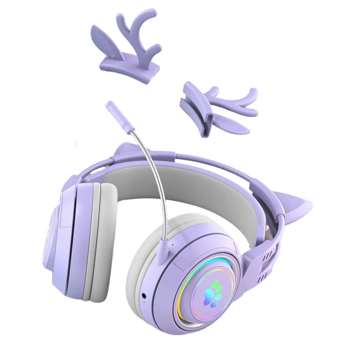 [VALUE PACK]Gaming Headset Cute Antlers Cat Ear Bluetooth Headphones with RGB Light over-Ear Stereo Headset for Kids Gamers D