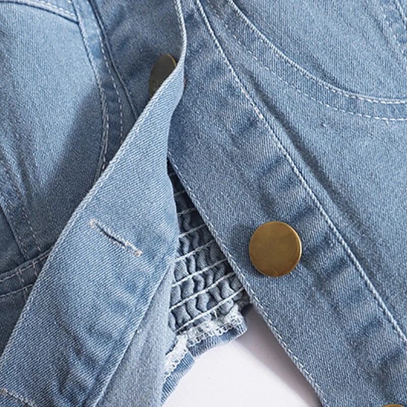 Setelan Denim polos untuk wanita, setelan Tank top tanpa lengan Single Breasted Vintage dan rok lipit A-line pinggang tinggi warna polos untuk wanita