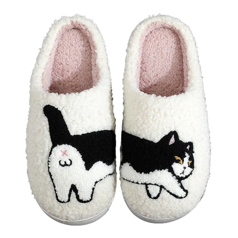 Plush Cow Cat Pet Pattern Embroidery stuffed Home Cozy Cotton Slippers Cute Warm Non-slip Indoor Slippers Pet Mom Gift Men Women