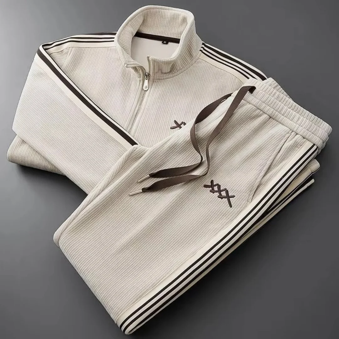 Men\'s New Warm Sports suit Men\'s Zipper Collar Cardigan Jacket Slim-fit Straight-leg Sports Pants Two-piece Set