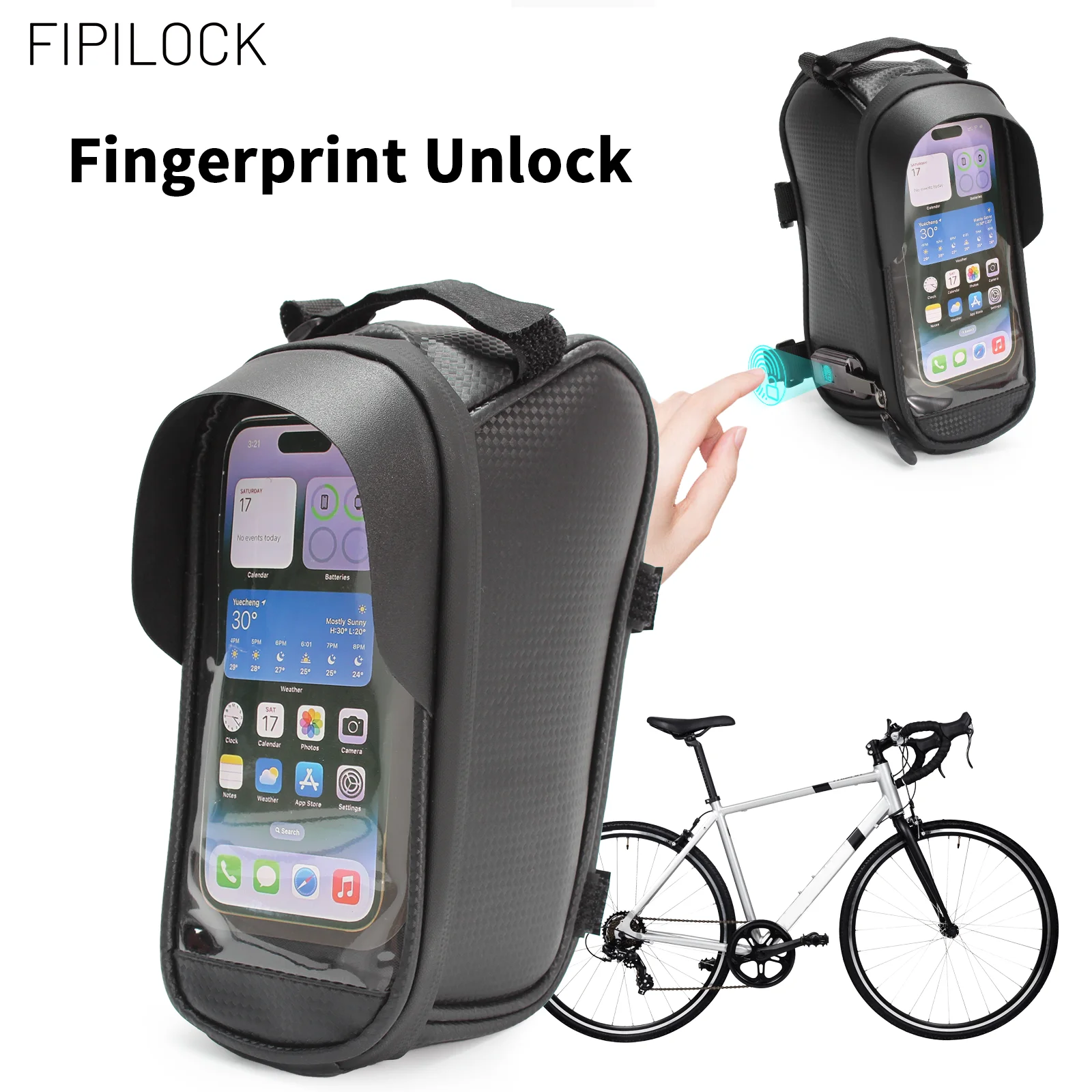 

FIPILOCK Bicycle Front Beam Bag Front Tube Cycling Bag with Smart Fingerprint Unlock Waterproof Touch Screen High Capacity