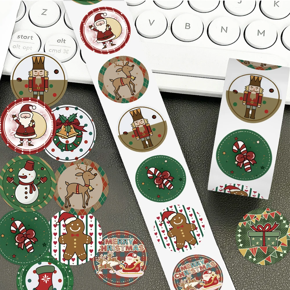 500pcs/Roll Cute Christmas Reward Stickers Funny Cartoon Decoration Decals DIY Skateboard Waterproof Seal Label Sticker Toy Gift
