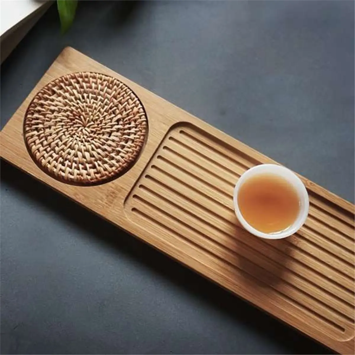 KSOL Bandeja de Té de Bambú, Plataforma para Preparación de Té Seco, Hecha a Mano en Japón, para Uso Doméstico, Pequeña y Sencilla, para Set de Té Gongfu