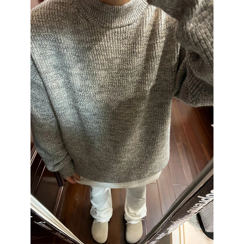 

Мужской трикотажный джемпер с круглым вырезом, осенне-зимний, в американском уличном стиле, базовый, приталенный, премиум-класса, с длинным рукавом