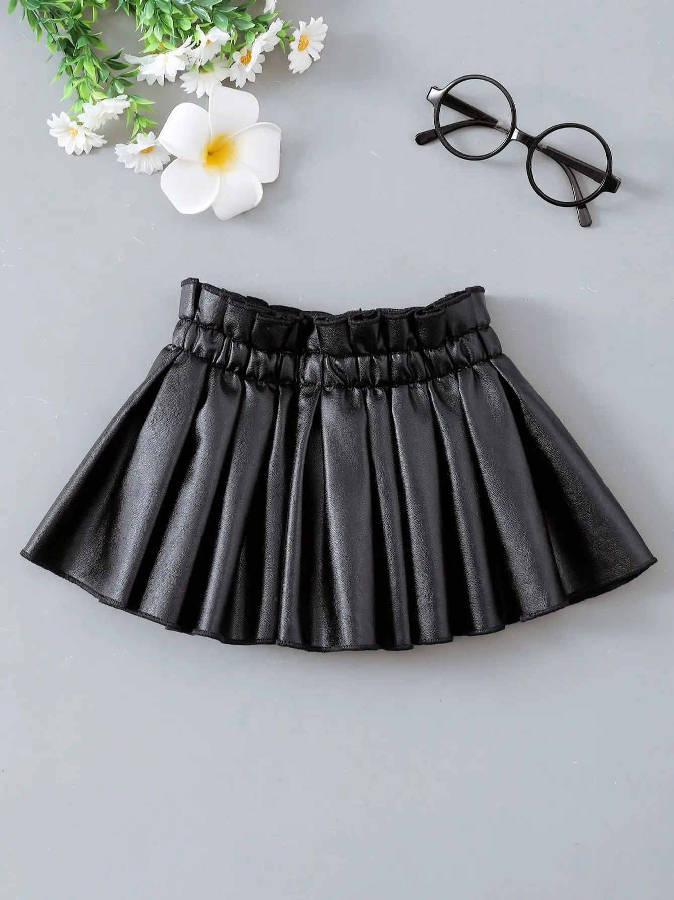 0-2 Year Old Newborn Baby Girls Spring Summer Autumn Winter Black Pleated Leather Fashion Toddler  Skirt