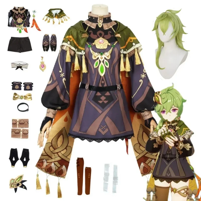 CyGame Genshin Impact 콜레이 코스프레 의상 수메루 덴드로 아비디야 포레스트 레인저 트레이너 콜레이 의상 드레스 양말 가발 코믹콘용