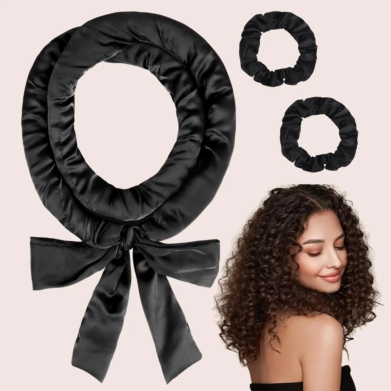 

3PCS Heatless Curls Overnight Hairband Curler Hair Curlers to Sleep In Hairband Soft No Heat Curlers for Long Hair Set-Black