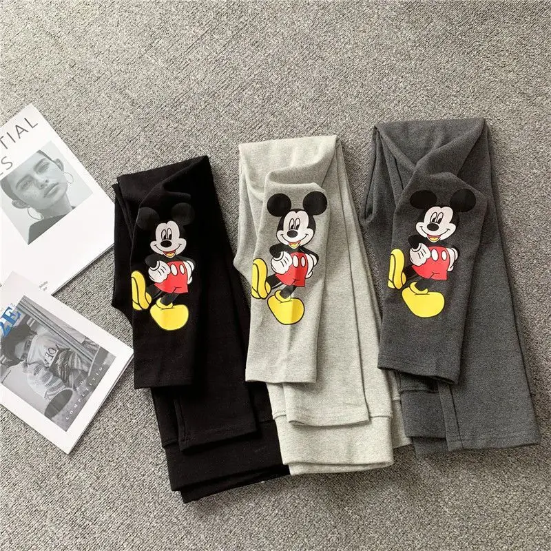 

Disney Cartoon Mickey Autumn New Women's High Waist Cropped Pants Korean Version Fashion Pure Cotton Trousers Versatile Leggings