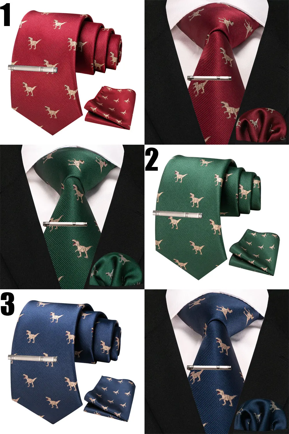 EASTEPIC Krawatten-Sets, einschließlich Clips und Taschentüchern, Herren-Krawatten für Freizeitanzüge, Fuchs, Drache, Flamingo, Schnecke, Hund, Entenflugzeug – Detail 4