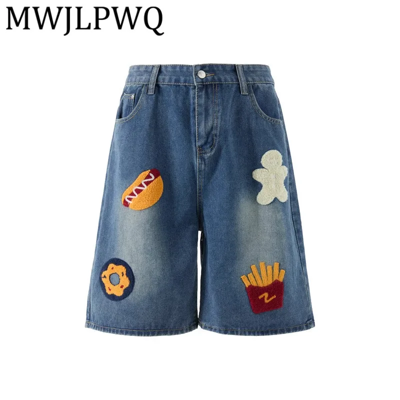 

MWJLPWQ Джинсовые повседневные шорты унисекс в американском стиле, мужские свободные широкие прямые брюки с пятью точками, лето 2021, 11987