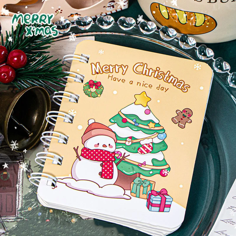 Cartoon Cute Christmas Coil Notebook Student Diary Handbook Notepad Flip Coil Notebook Portable Pocket Notebook Christmas Gifts