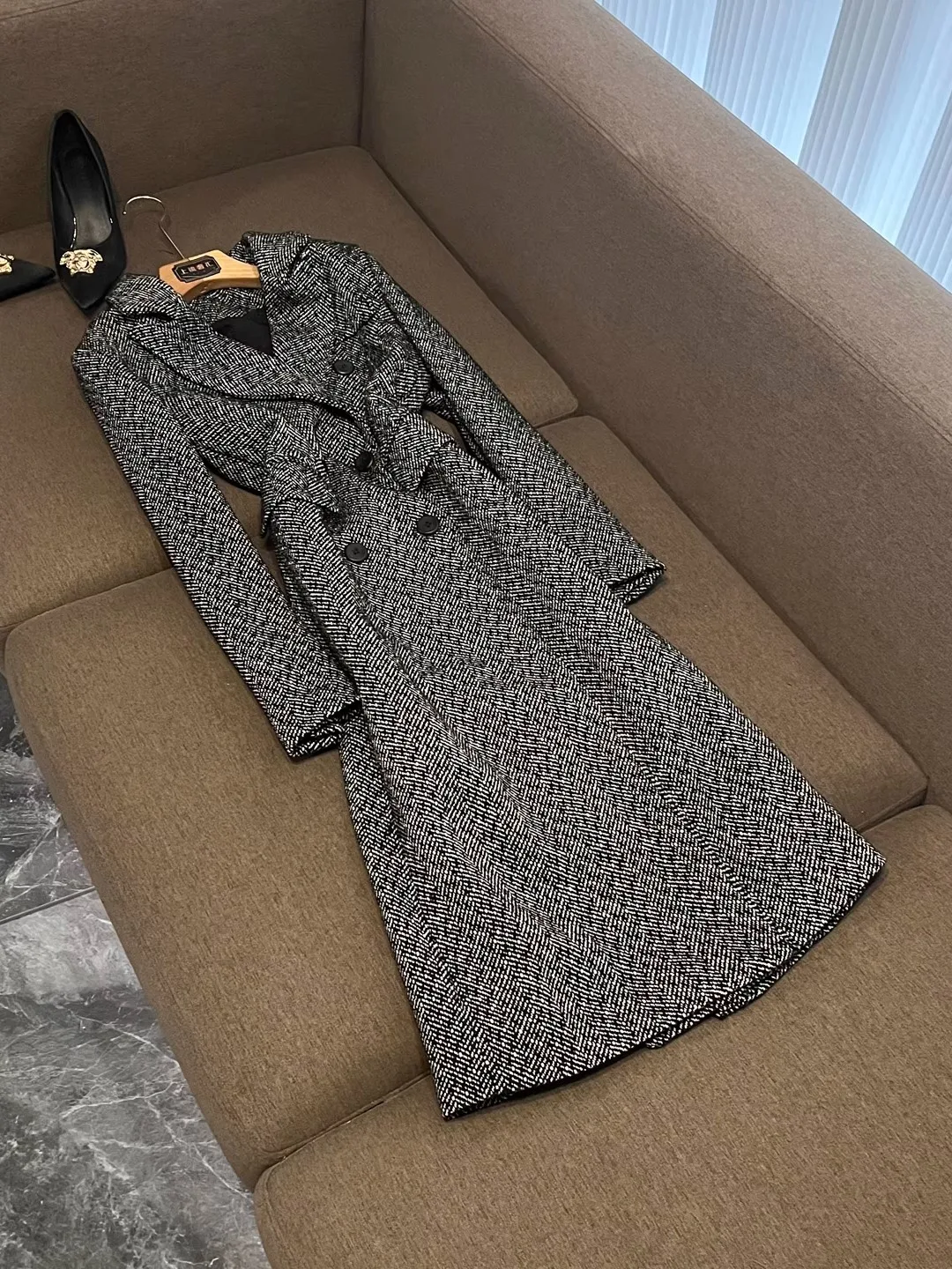 

Slimming Effect Woolen Coat Double Breasted Long Sve Turn-down Collar Briti Sle Windbreaker Autumn New Arrival HX3