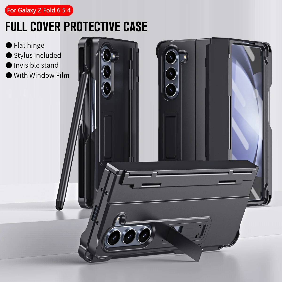 

Luxury All Inclusive Hinge Protective Case For Samsung Galaxy Z Fold 6 5 4 3 With Folding Bracket Tempered Film Shockproof Cover