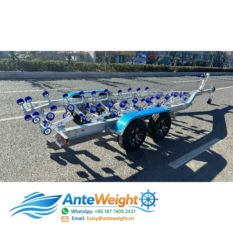 8 Meter Wobbly Roller Tandem Axle Aluminum Silver Boat Trailer with 2800kg Payload and VIN&DOT