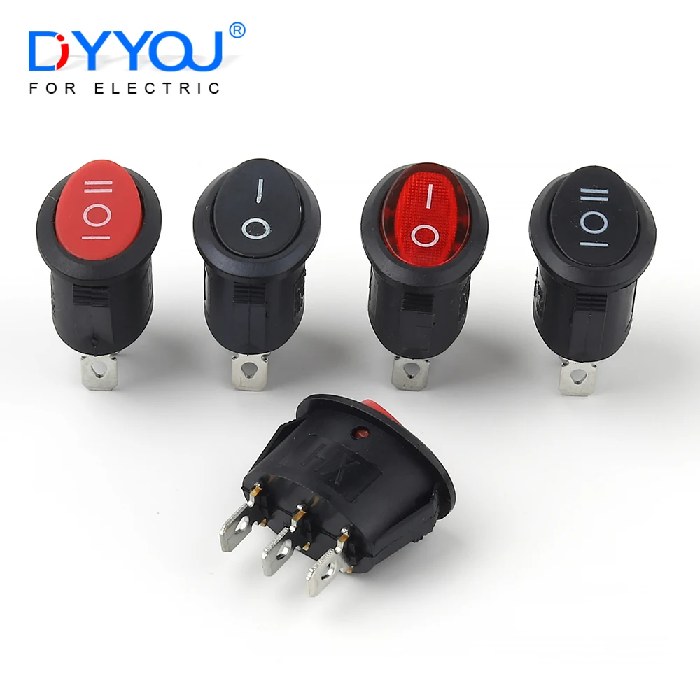 5/10PCS Red Black 25X16.5mm Mini Round Boat Rocker Switch 2/3 Pin 6A/250VAC ON-OFF ON-OFF-ON Power Button Switches With Light