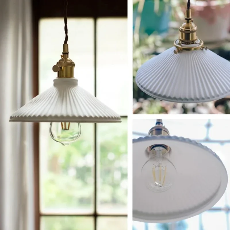 2026 Nordic Japan LED Ceiling Chandelier Lamp Design White Ceramic Brass Suspension Pendant Light Home Decor Item Living Room Be