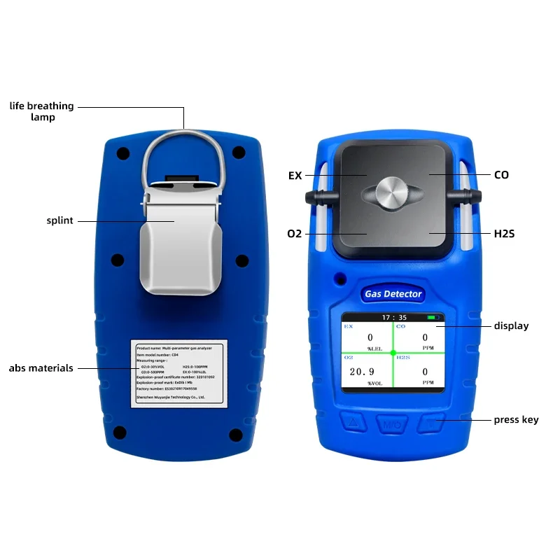 4 in 1 portable Multi flue gas leak detector biogas analyzer with external sampling pump