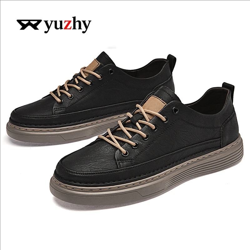 

Men's Fashion Casual Shoes Genuine Leather Upper Lace-Up Comfort Trainer for Walking, Outdoor, Business, and Leisure Activities