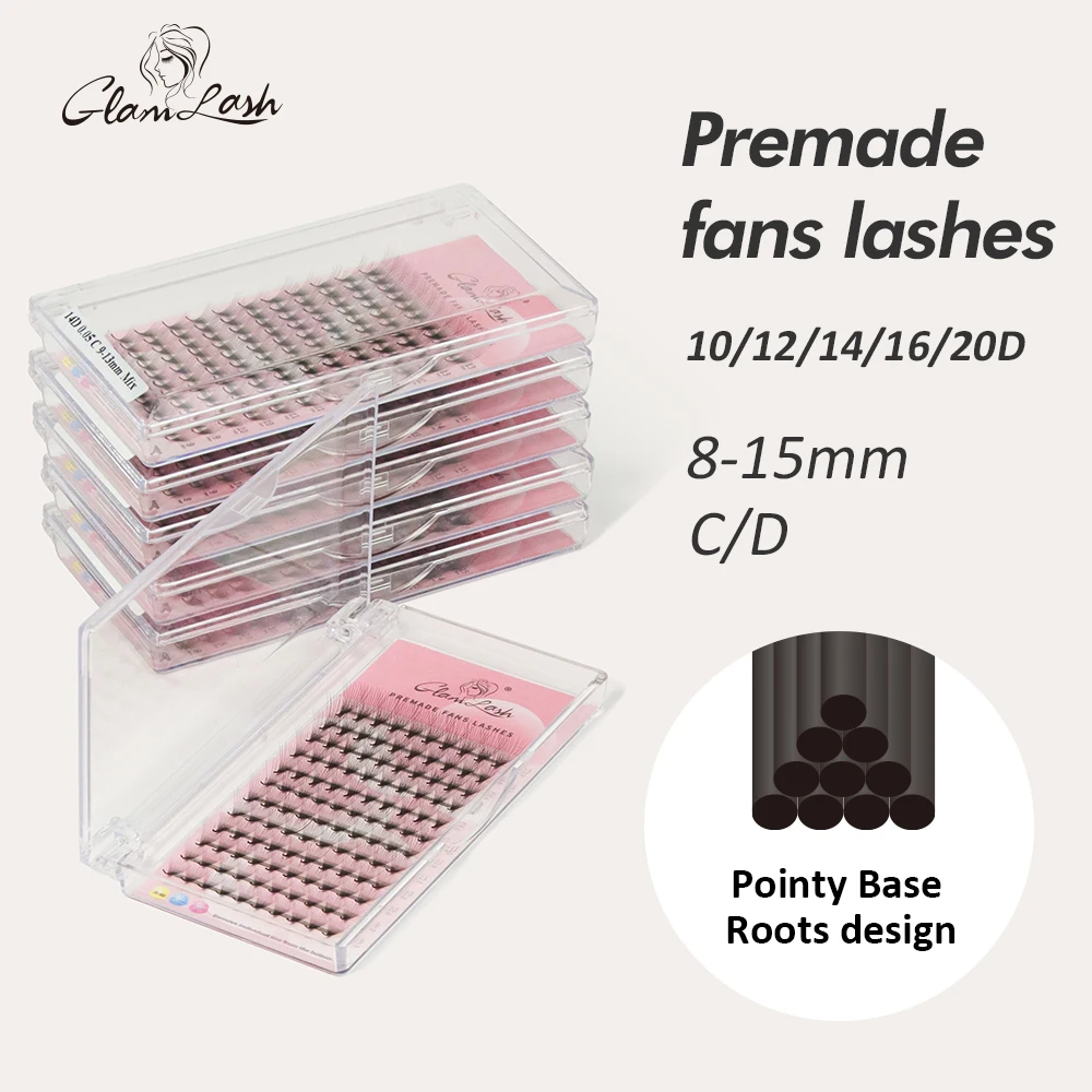 

GLAMLASH Premade Volume Fans 10D/12D/14D/16D/20D Russian Eyelash Extension Soft Individual Mink Pointy Base Roots Lashes