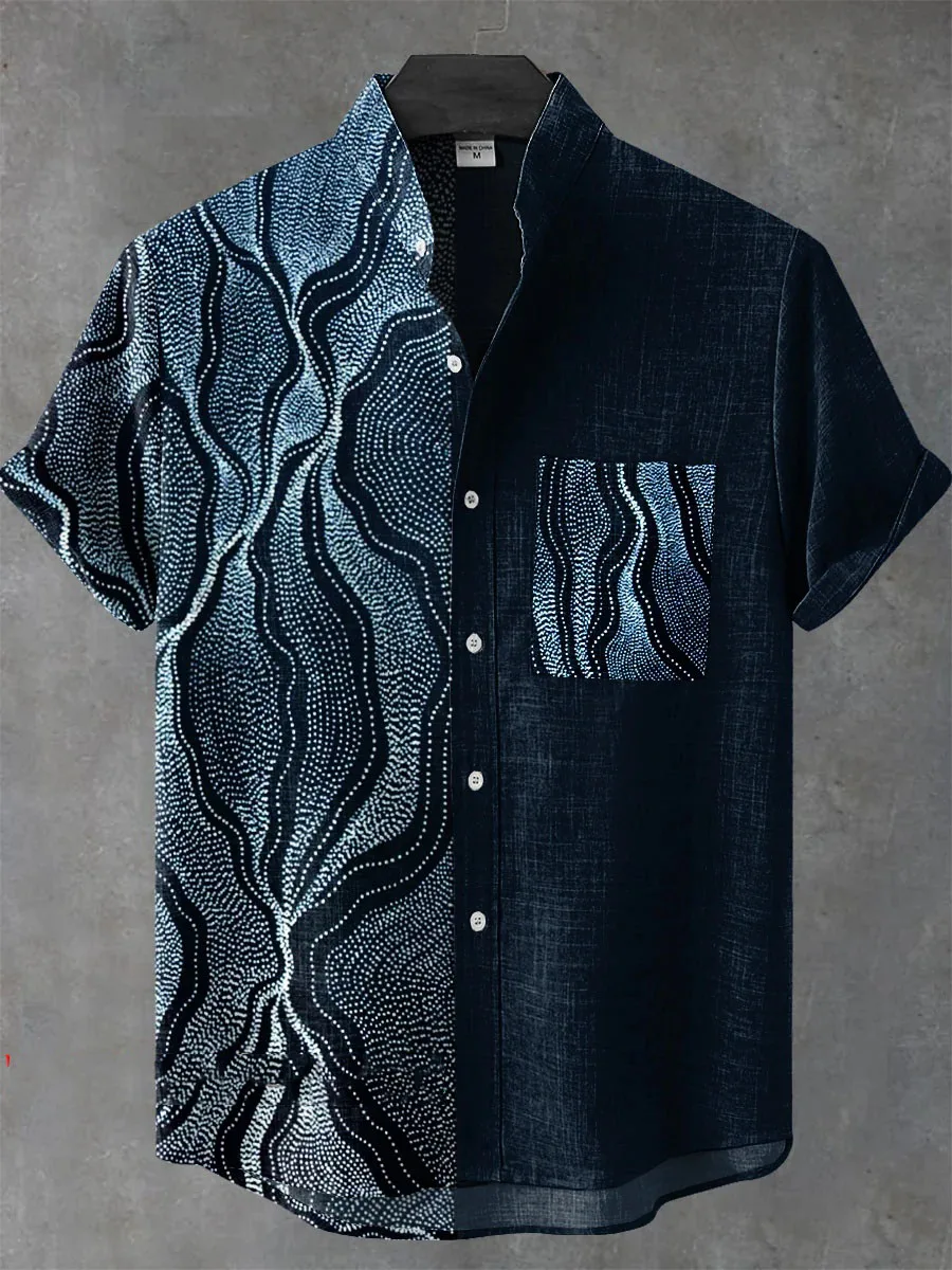 New ethnic-style shirt pattern casual design men's linen printed short-sleeved shirt button fashionable top - Image 4