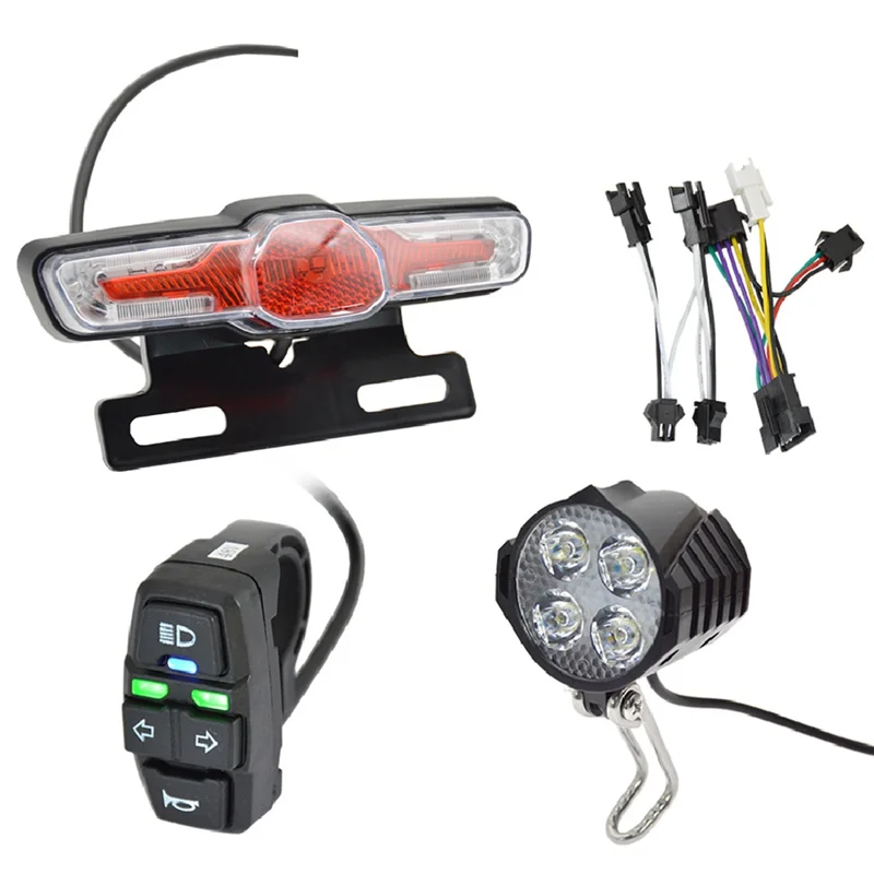 E-Bike Headlight Tail Light Sets Electric Bicycle 24V-48V Light Group Horn Tail Light Brake Light Turn Signal Set