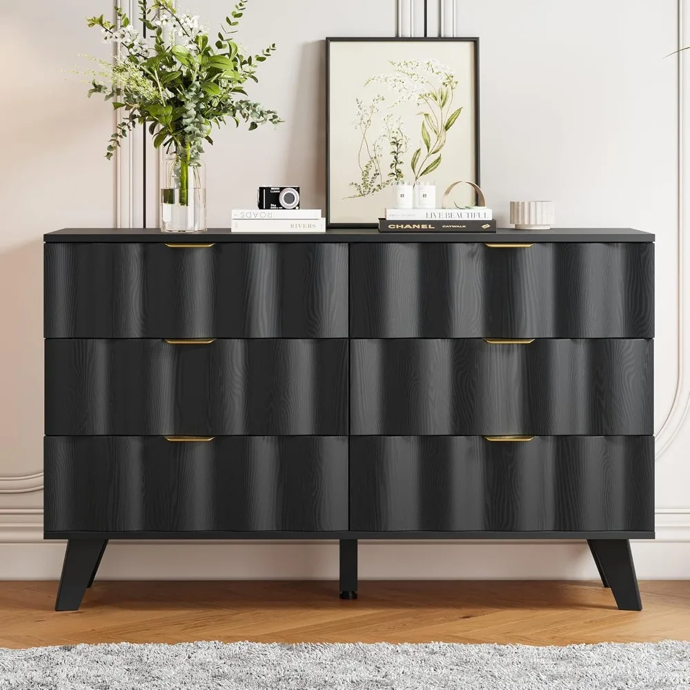 

6 Drawer Dresser, Modern Fluted Chest of Drawers with Metal Handles, Wood Storage Drawer Organizer, Storage Cabinet for Bedroom