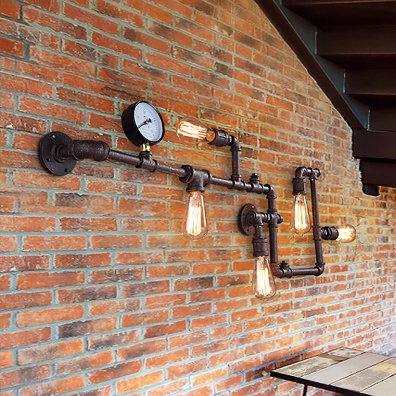 Loft Industrial LED Wall Light Iron Rust Water Pipe Retro Wall Lamp Vintage E27 Sconce Lights Home indoor Lighting Fixtures