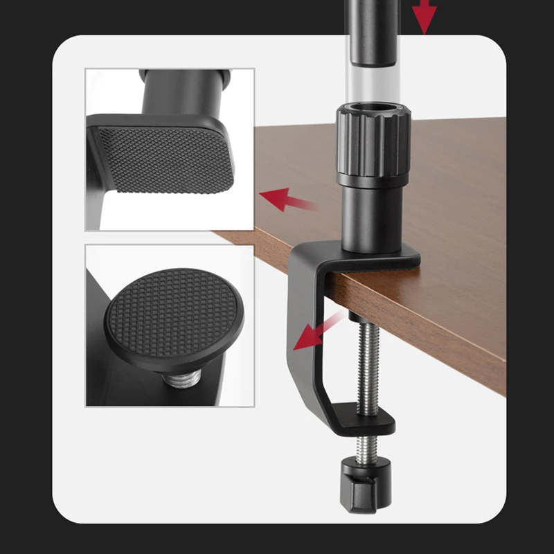 Braccio flessibile per trasmissione in diretta, supporto da tavolo, morsetto per braccio per fotocamera, supporto per webcam, braccio per microfono, per fotocamera webcam, luce a LED