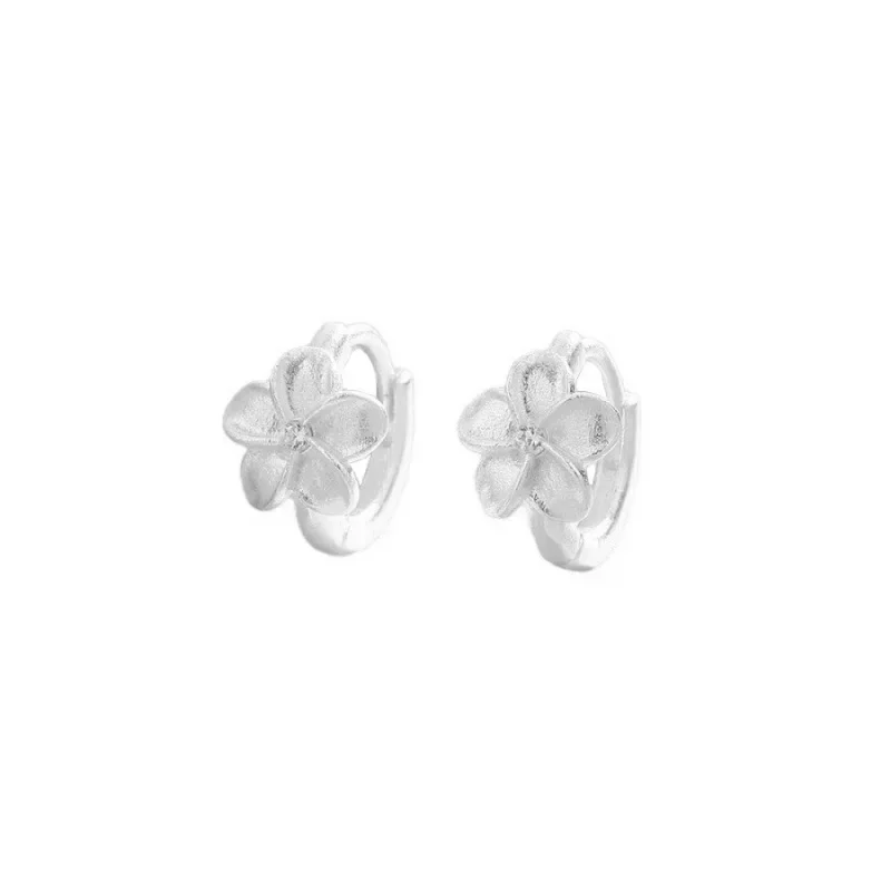 Boucles d'oreilles créoles en argent regardé 925 pour femme, bijoux fins, accessoires minimalistes, breloque, plante romantique, mini fleur