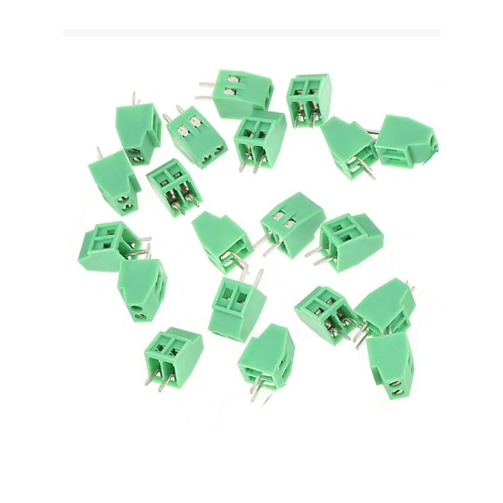 20PCS Green 2 Pin Terminal Block Connectable 2.54mm Pitch PCB Mount Connector Plug-in Type Terminal Connector DIY Projects