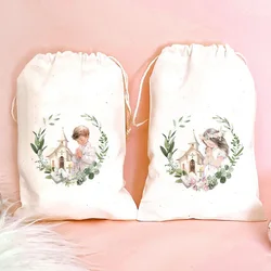 5pcs Eucalyptus Floral Wreath Bible Praying gift bags boy girl 1st First Holy Communion decoration thank you welcome present