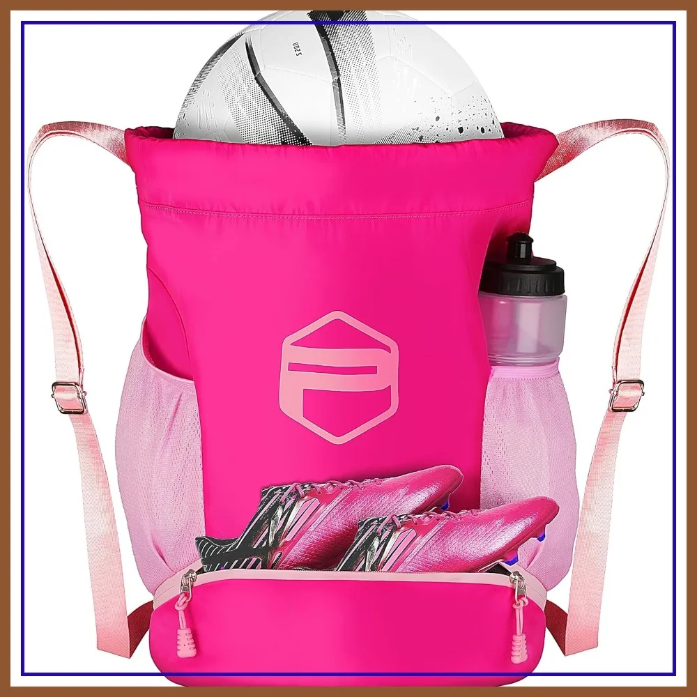 

Drawstring Sports Backpack for Ball Gear, Shoe & Wet/Dry Compartments, Pink