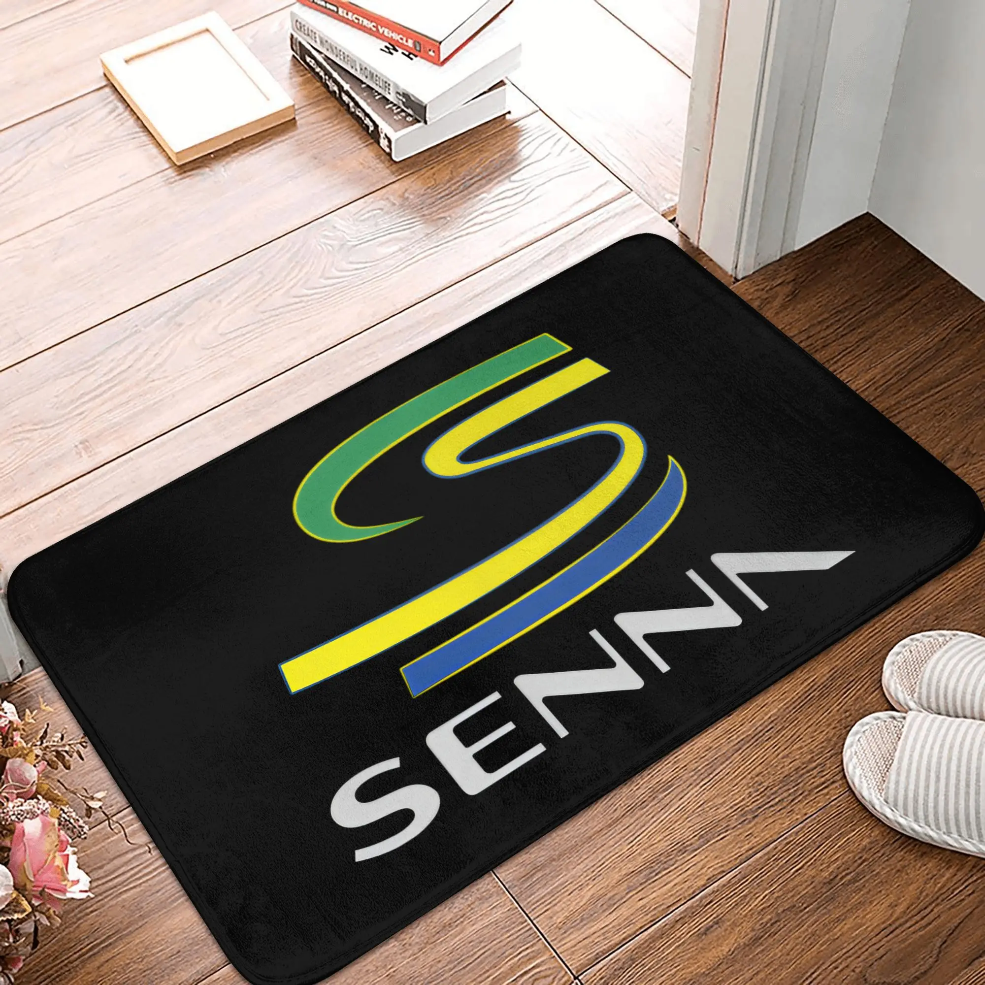 VIKAMA Ayrton Senna Signature Doormat,Non‑Slip Brazil Flag Stripe Floor Rug,F1 Racing Legend Decor Mat for Entryway Bedroom Rug view 5
