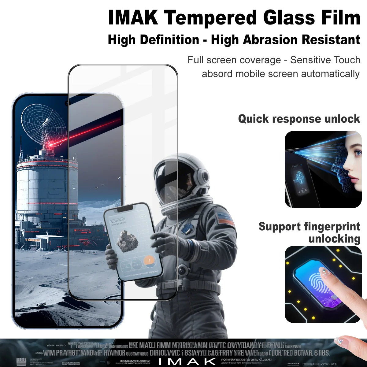 IMAK Pro+ Vidrio templado para OPPO Reno 15 Pro 5G Protector de pantalla Película Soporte Huella digital