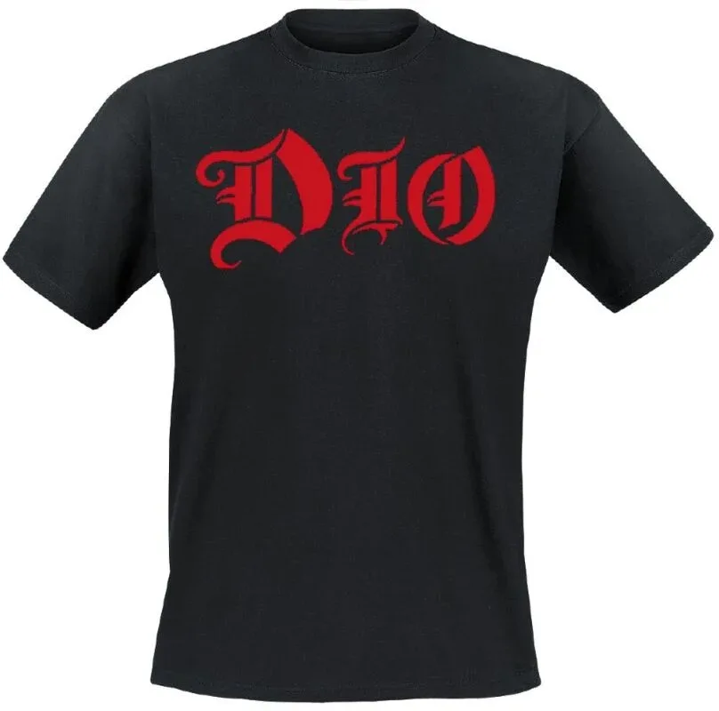 Dio Gothic Script Logo Print T-Shirt, 100 % Baumwolle, lässiges, neutrales T-Shirt, Heavy Metal Streetwear