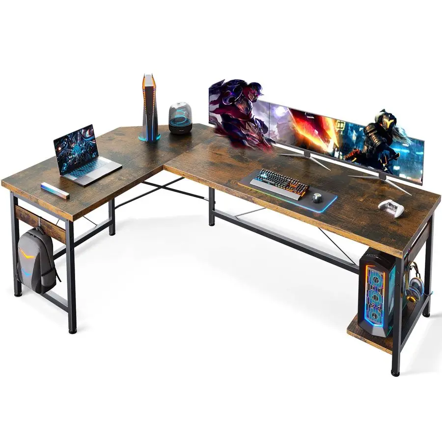 

66 L Shaped Larger Gaming Desk, Corner Computer Desk, Sturdy Home Office Computer Table, Writing Workstation, Vintage