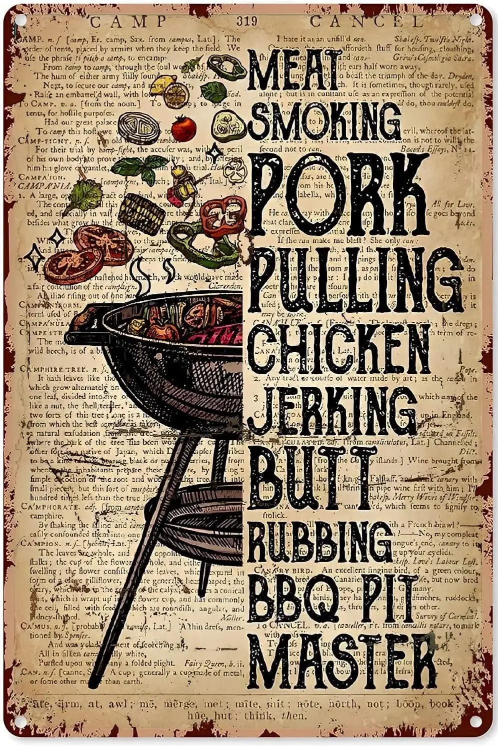 Chicken Art Wall Decor Funny Camping Meat Smoking Pork Pulling Jerking Vintage Rooster Kitchen Metal Tin Sign De