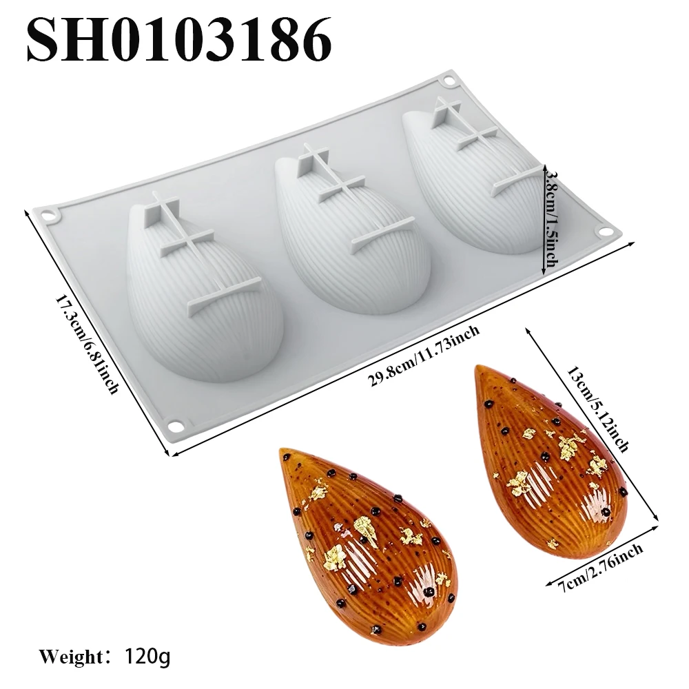 3-Cell Striped Shell Design French Mousse Cake Mold Creative Easter Egg Silicone Chocolate Mould Food Grade Dessert Tools - view 5