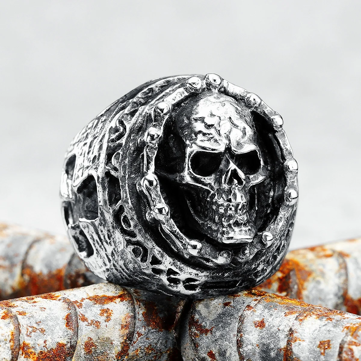 Ghost Rider Men Rings 316L Stainless Steel Retro Punk Skull Rock Party for Biker Male Boyfriend Jewelry Best Gift Dropshipping