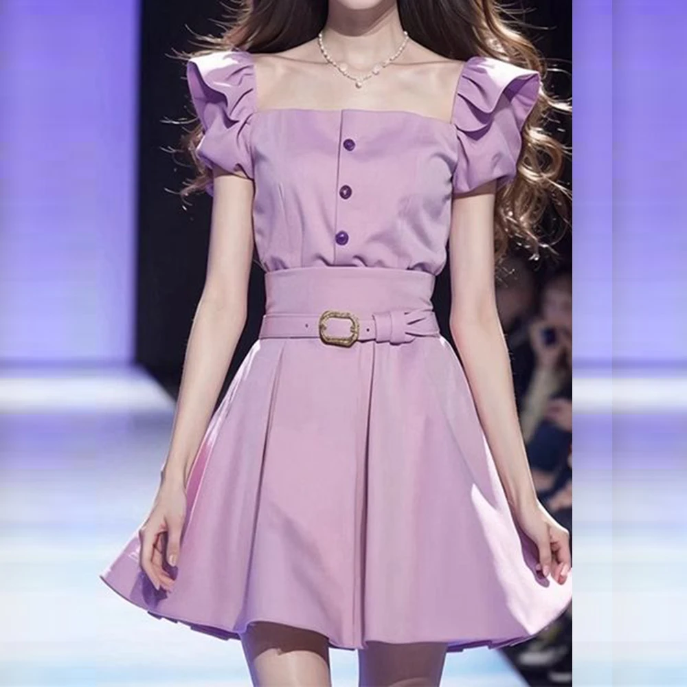 

Princess dress, small waist and thin purple small flying sleeve dress 2026 new women's summer bodycon dress