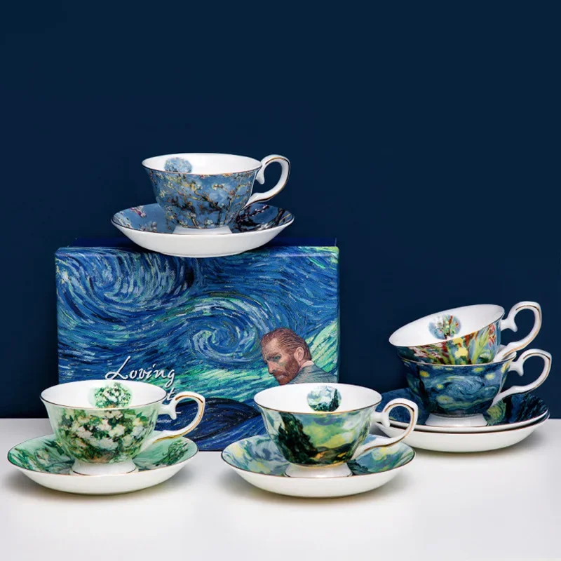 

Кофейная чашка Van Gogh Bone China, английский послеобеденный чай, маленькая Роскошная керамическая подарочная коробка