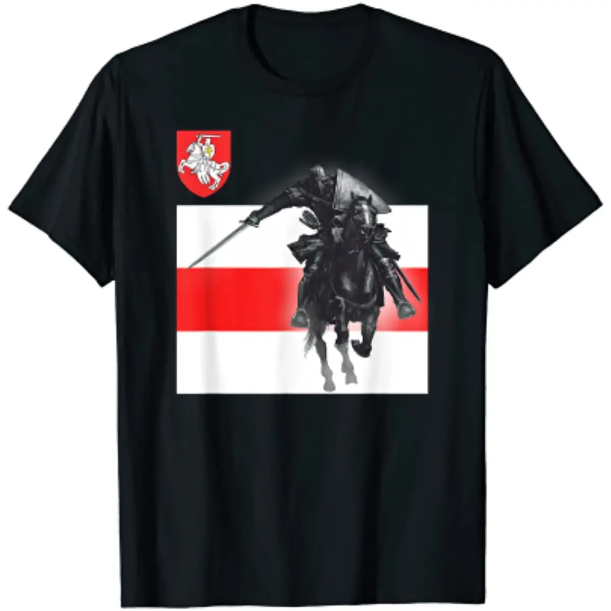 Повседневная мужская футболка из 100% хлопка с круглым вырезом и коротким рукавом, размер раньше, футболка в виде рыцарского герба Беларуси, Pogonia Pogonya Pahonya