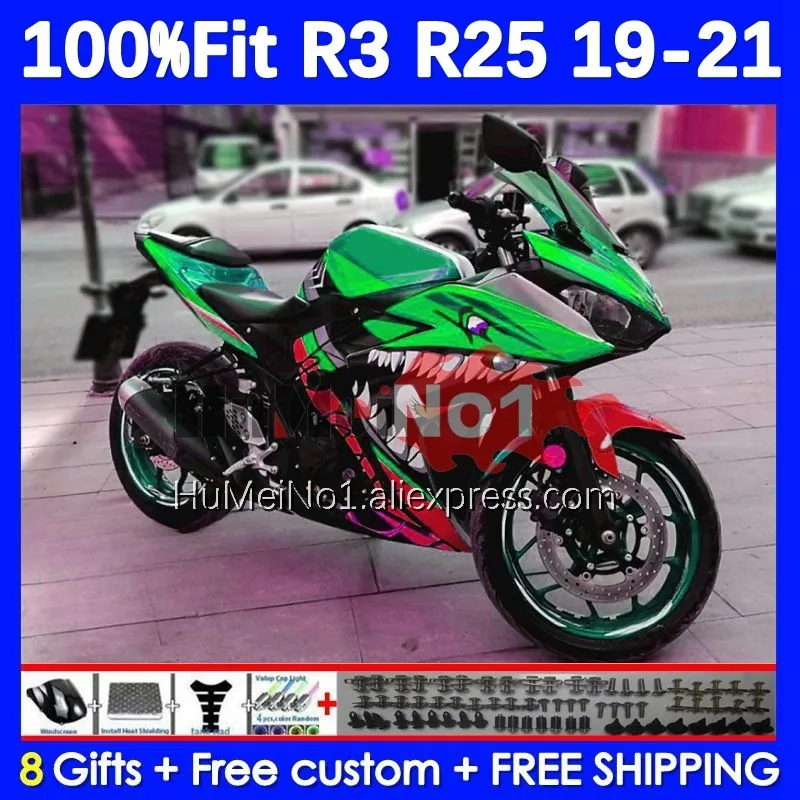 Injection For YAMAHA YZF-R3 YZFR25 Shark green YZF-R25 R 3 25 374No.80 YZFR3 YZF R3 R25 19 20 21 22 2019 2020 2021 2022 Fairing