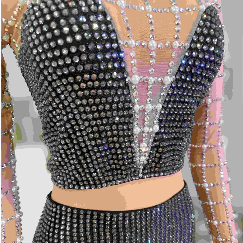 Glanzende Pole Dance Outfit Sexy Strass Top Shorts Vrouwen Party Gogo Dance Kostuum Bar Nachtclub Ds Dj Rave Kleding XS7425