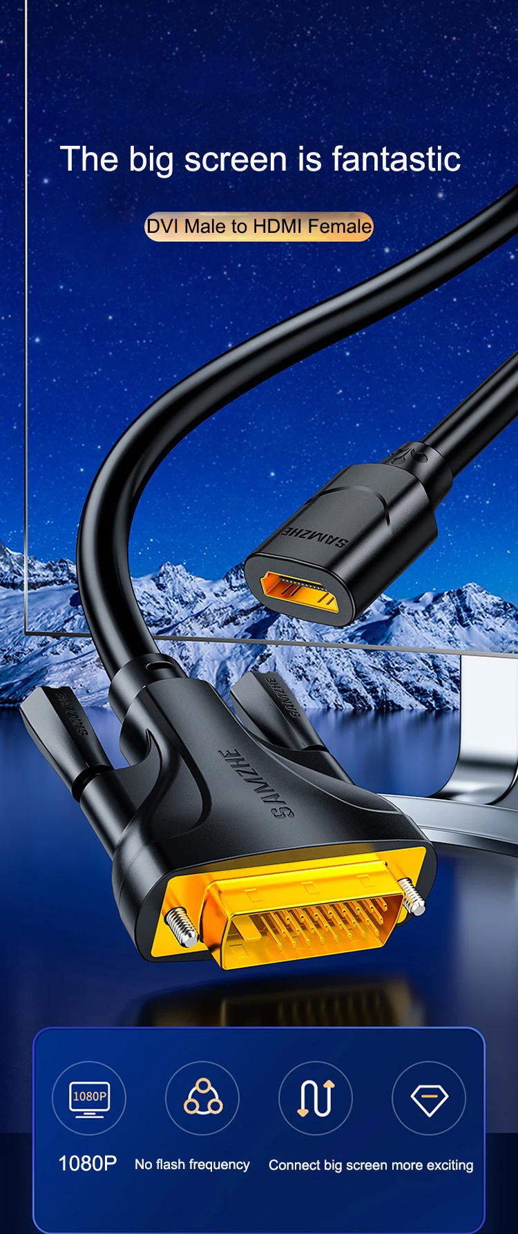 SAMZHE HDMI-kompatibel DVI Kabel DVI Stecker auf HDMI Buchse Adapter 1080P für HDTV DVD Projektor PlayStation 4 PS4/3 TV BOX – Detail 1