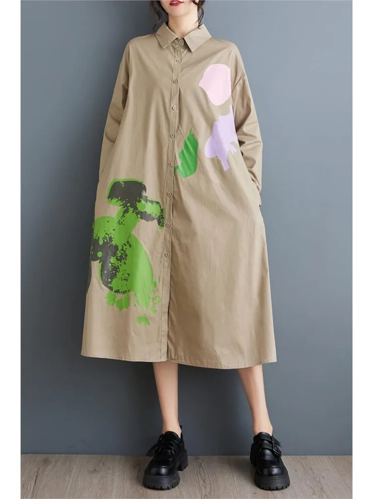 Respzed-Robe trapèze plissée à volants pour femmes, chemises imprimées irrégulières, robes à manches longues pour femmes, mode automne