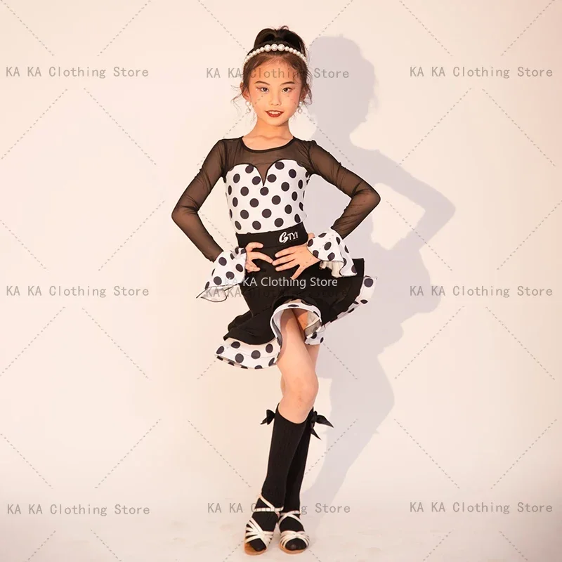 Cha Cha Rumba Tango Latin Dance ชุดเด็กผู้หญิง Samba Salsa Dance เสื้อผ้าเด็กการฝึกอบรมการแข่งขันเต้นรําบอลรูมชุด