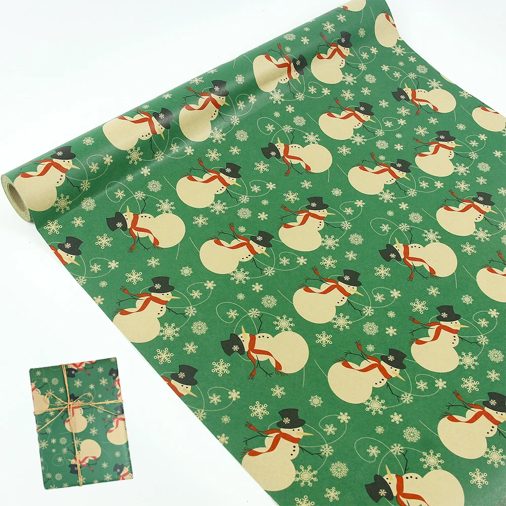 1 Rolle Weihnachts-Geschenkpapier, 17 Zoll × 32,8 Fuß pro Rolle, grüne Schneemann-Weihnachts-Geschenkpapierrolle für Weihnachtsgeschenkboxen